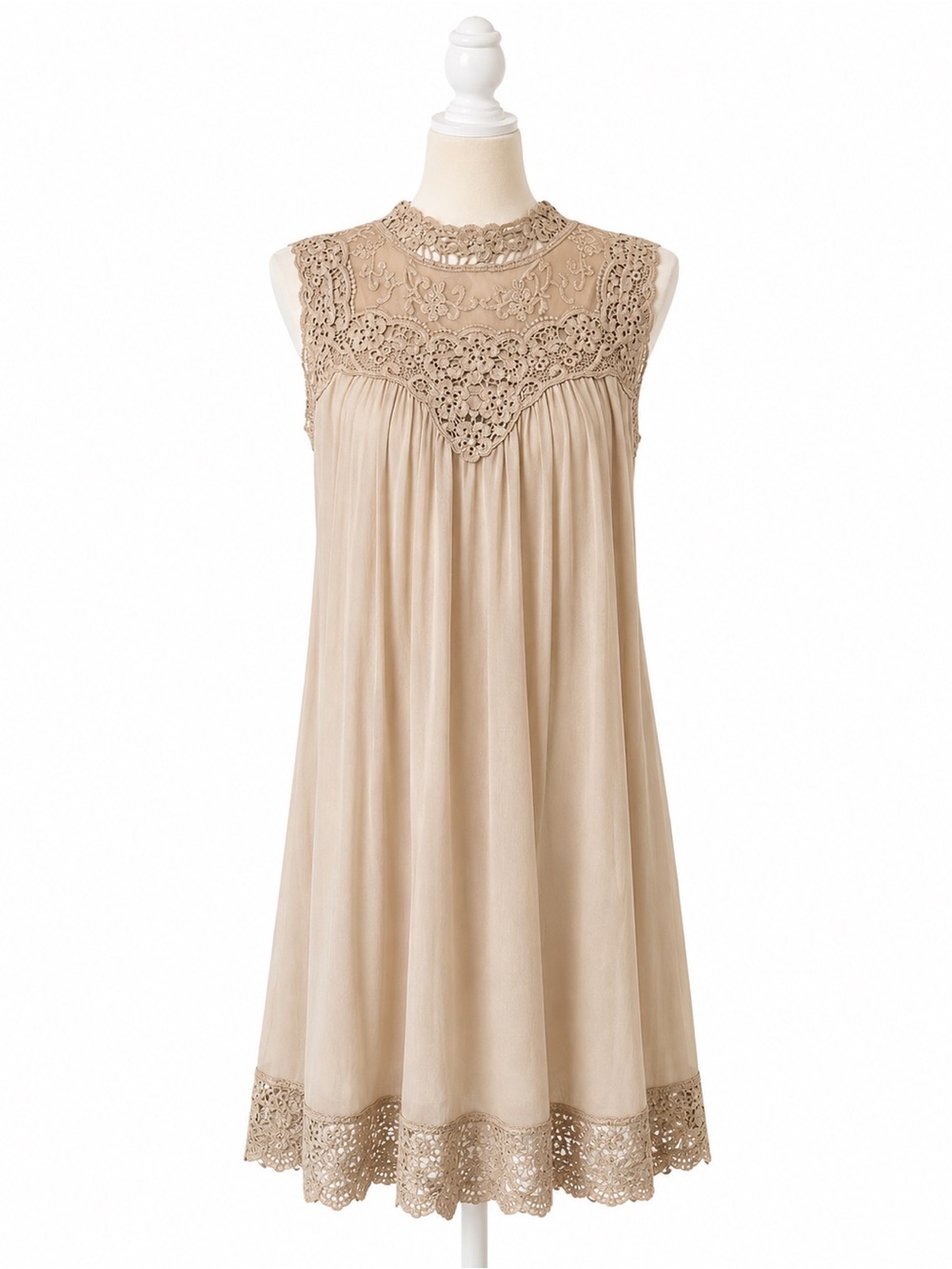Altar’d State NWT Lace Trim Swing Dress Mushroom Beige Sleeveless Boho Medium